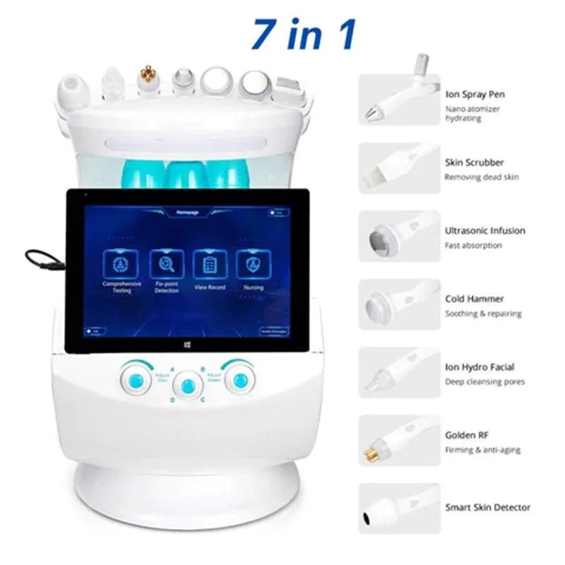 7 in 1 Intelligent Skincare RF Skin Detector Scrubber Hydro Hydra Hydrodermabrasion Facial Machine Skincare Machine Skin Rejuvenation SPA