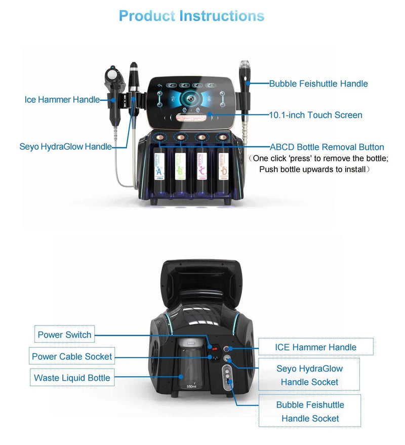 3 in 1 Skin Bubble Feishuttle Seyo Hydraglow Ice Hammer Water Hydrodermabrasion Hydradermabrasion Hydra Hydro for Deep Cleansing D65+ICE