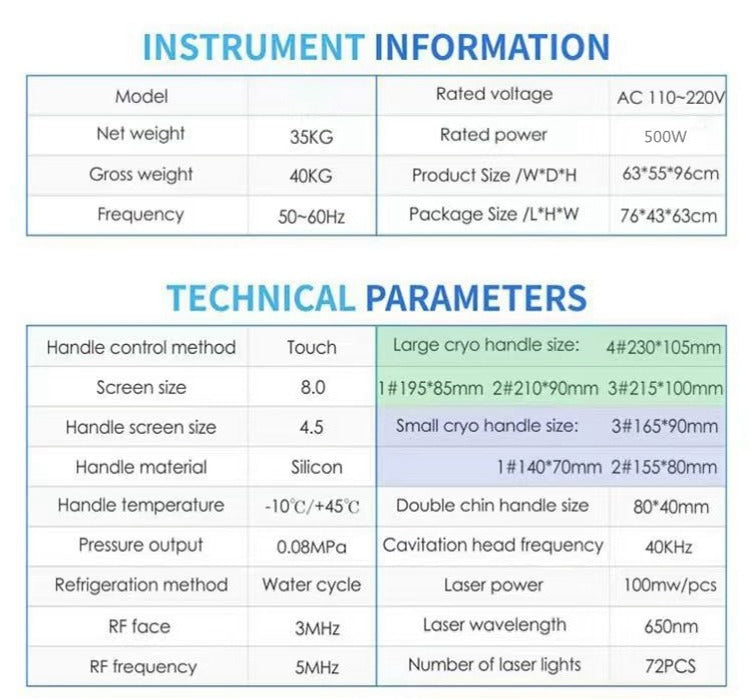 Cryolipolysis Cryotherapy 40K Cavitation Lipo Laser Body Face RF Cooling Cup for Beauty Clinic