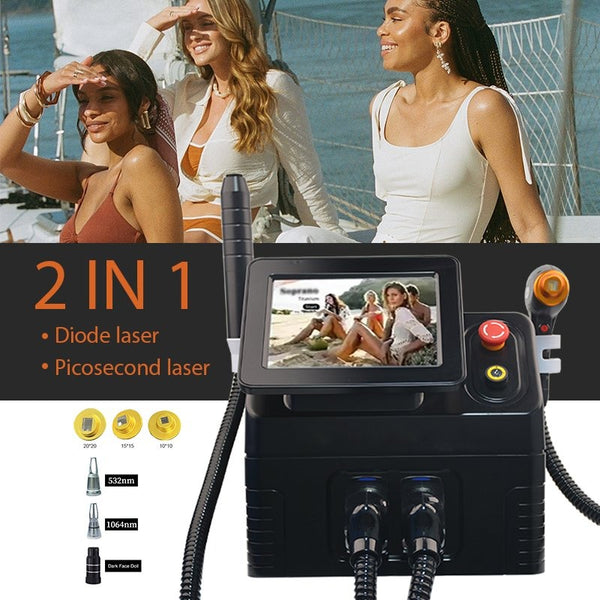2 in 1 painless dual handle diode laser 808nm q switch hair removal Yag Laser freezing point titanium beauty machine