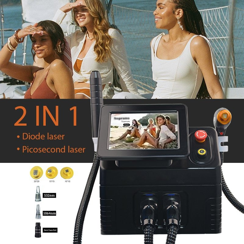 2 in 1 painless dual handle diode laser 808nm q switch hair removal Yag Laser freezing point titanium beauty machine
