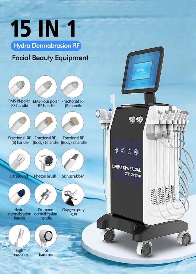 Multifunctional ems RF facial skin tightening machine 15 in 1 hydra diamond dermabrasion for spa facial beauty