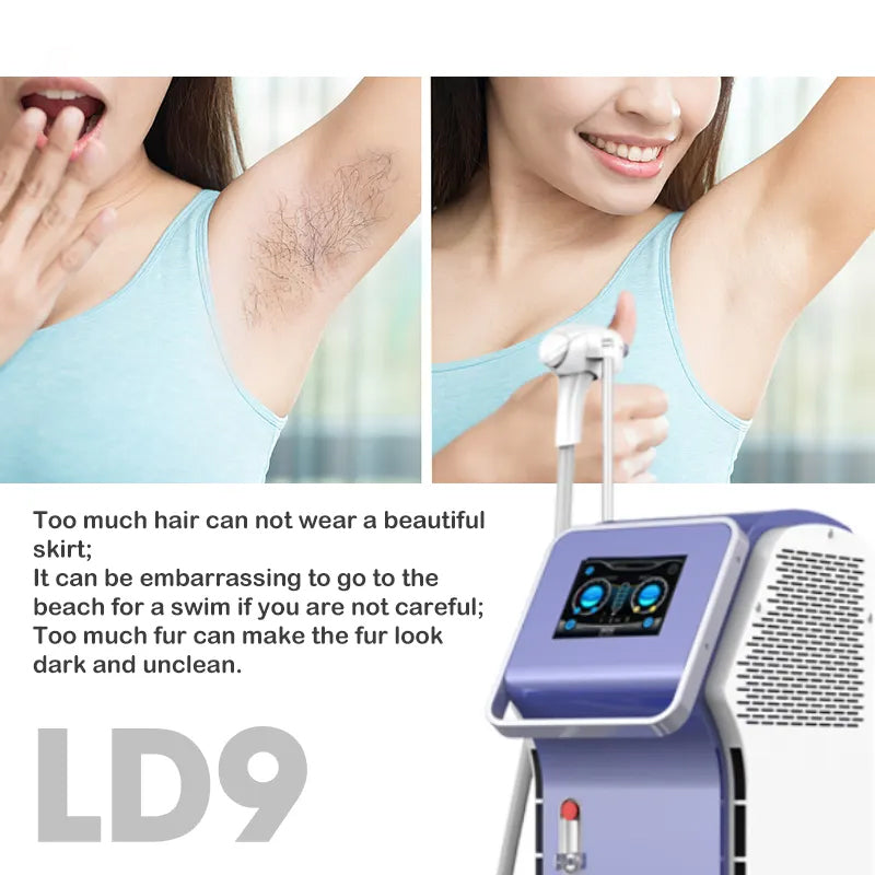 755 808 1064 Diode Laser Hair Removal Machine All Skin Type Hair Removal Laser 3 Wavelength 2023