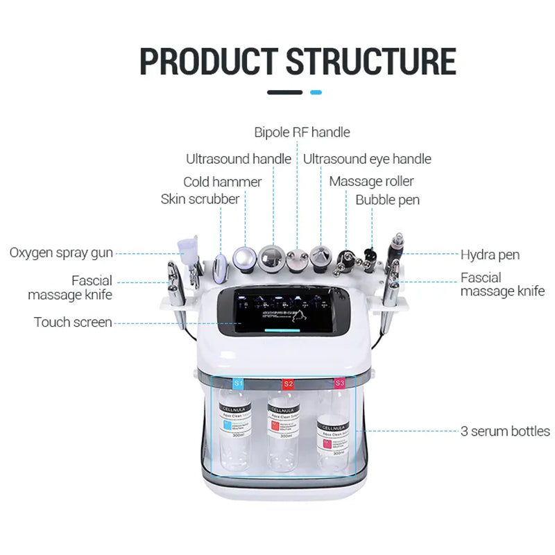 professional 10 in 1 hydra microdermabrasion h2o2 facial machine RF Bubble deep cleaning facial skin pores