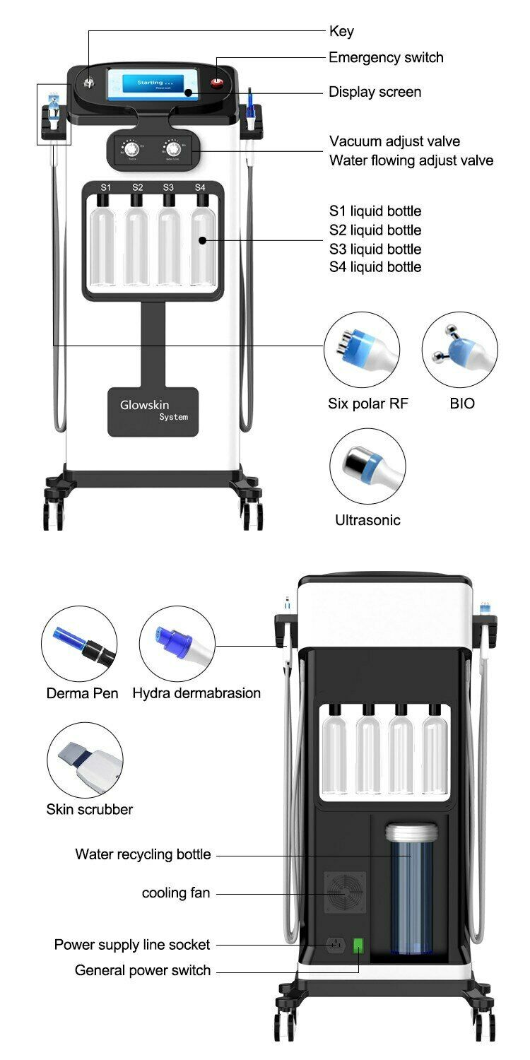 Spa 6 in1 Beauty Facial Machine Hydra Dermabrasion Aqua Peel Clean BIO Light RF